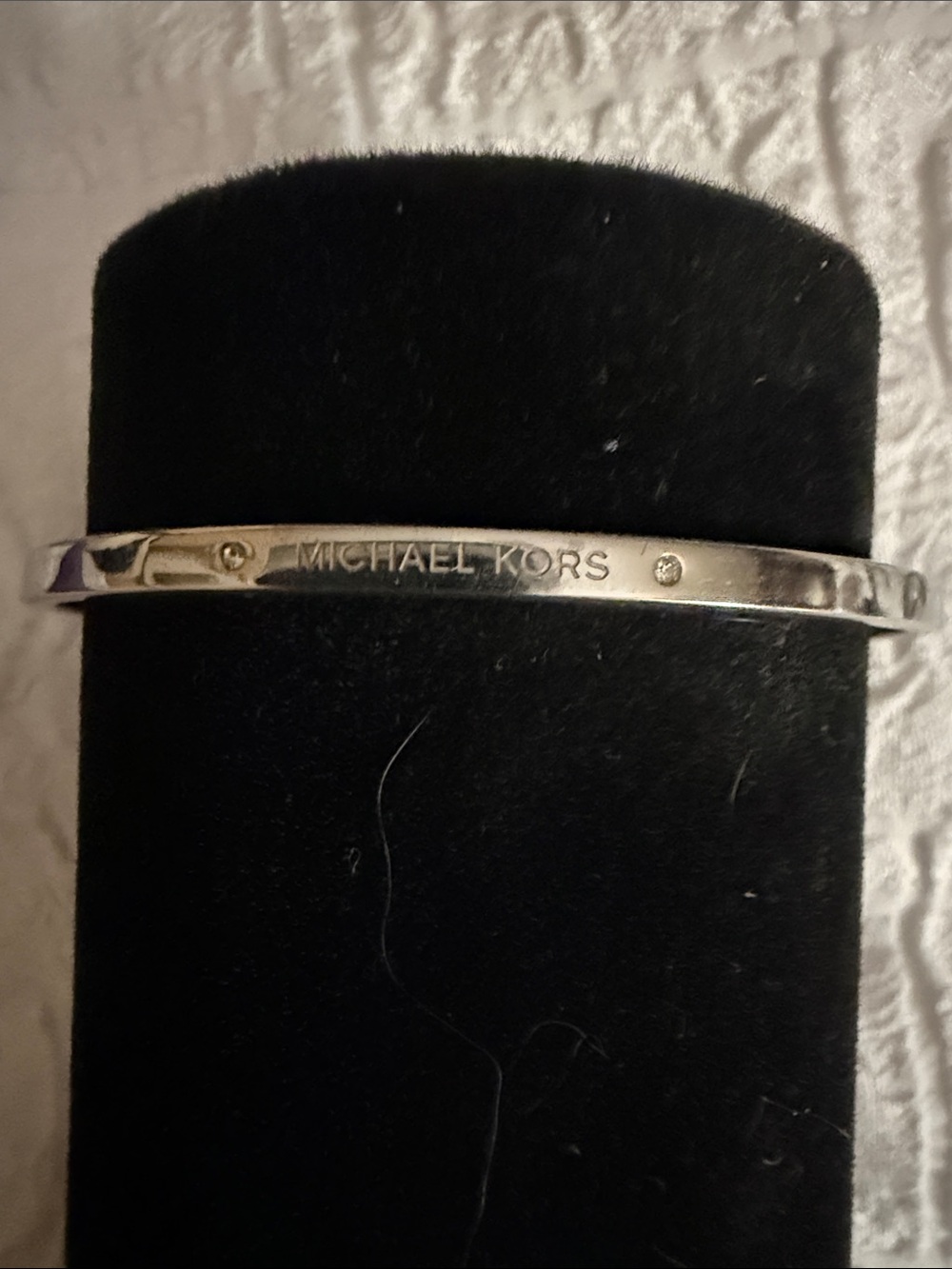 Michael Kors Polished Silver Logo Bangle with Crystal Accents
